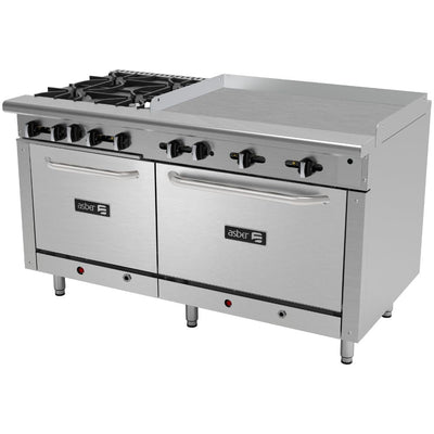 ESTUFA ASBER COMPLETA AEMR-2-G36-B4-60-H | Estufa | 4 Quemadores | Doble Horno 24" y 36" | Plancha 36" | Parrilla | Gas | Acero Inoxidable | Comedor Industrial Hotel Cafetería Bistró Restaurante | Dúo Plancha Parrilla Doble Hornos Preparación Quemadores Cocción Restaurante Hotel Cocina Industrial Uso Rudo Estufa Completa Cafetería