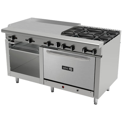 ESTUFA ASBER MULTIPLE AEMR-G36-B4-60-H | Estufa | 4 Quemadores | Horno 36" | Plancha 36" | Parrillas | Gratinador | Gas | Acero Inoxidable | Restaurante Comedor Industrial Hotel | Múltiple Completa Estufa Gratinador Gabinete Almacén Quemadores Horno Industrial Cocina Restaurante Cocción Plancha 36"