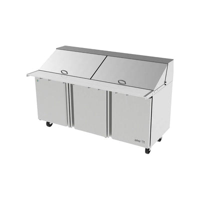 MESA ASBER APTM-72-30 HC | Mesa Refrigerada | 3 Puertas Solidas | Acero Inoxidable | 3 Parrillas | 30 Insertos | 20.6 Pies Cúbicos | Bistró Cocina Supermercado | Restaurante Cocina Industrial Preparación Alimentos Bar Cafetería