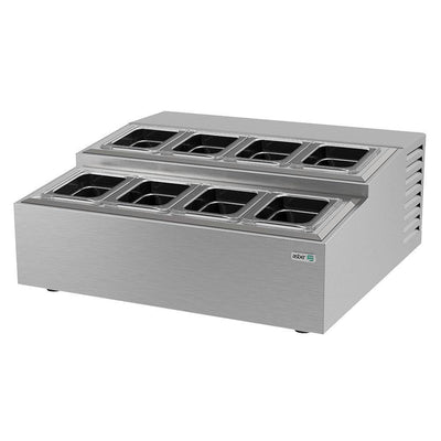 TOPPING ASBER ATC-4+4 | Topping Refrigerado Mostrador | 8 Insertos | Acero Inoxidable | Control Temperatura Electrónico | Buffet Hotel Heladería Restaurante Cafeteria Ensaladas Bar Buffet Alimentos 
