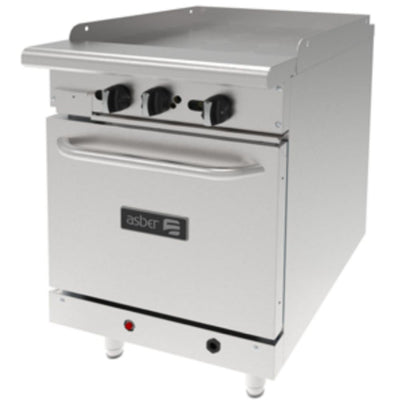 ESTUFA ASBER AER-G24-24-H | Estufa con Plancha y Horno | 1 Parrilla | Acero Inoxidable | 1 Plancha | Gas | Restaurante Hotel Bistró Cafetería | Restaurante Plancha Horno Quemadores Cocción Comida Negocio Preparación Desmontable Sanitario Ergonómico Nivelador Tipo U Piloto Cold Rolled Charola Grasa Derrame Chispa Cocina Industrial Restaurante Hotel Gourmet Buffet 24"