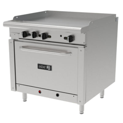 ESTUFA ASBER AER-G36-36-H | Estufa Combinada | Acero Inoxidable | Plancha | Horno | Gas | Comedor Industrial Restaurante Hotel | Estufa Múltiple Horno Gabinete Almacén Freidora Quemadores Abiertos Industrial Completa Gratinador Horno Acero Cocina Preparación Cocción Restaurante Asador