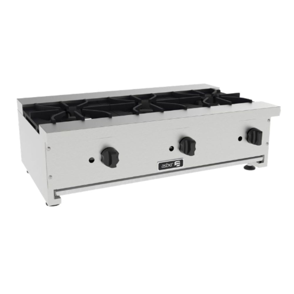 Asber ASHP-3-36 Parrilla 3 Quemadores para Cenaduria Fonda Zona de Alimentos Cocinas Fondas Restaurantes Cenadurias Comedores Industriales Preparación de Alimentos Coccion. KitchenMax.Store. Envíos seguros a todo México. Cotiza hoy mismo.